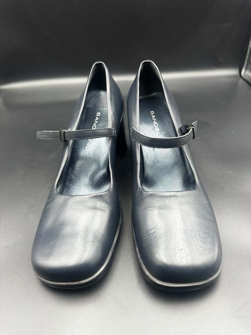 Bandolino Dark Navy Leather Mary Jane Block Heel Pumps Size 7.5M
